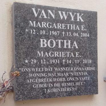 BOTHA Magrieta E. 1931-2018 :: VAN WYK Margaretha E. 1967-2004