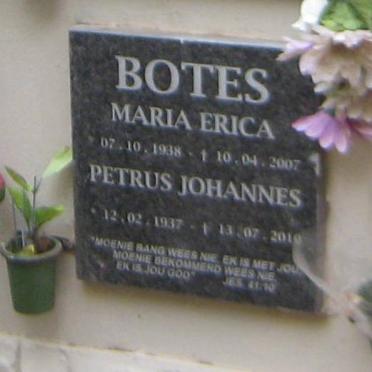 BOTES Petrus Johannes 1937-2010 &amp; Maria Erica 1938-2007