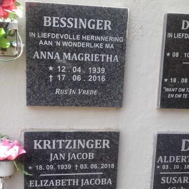 KRITZINGER Jan Jacob 1939-2018 &amp; Elizabeth Jacoba 1937-