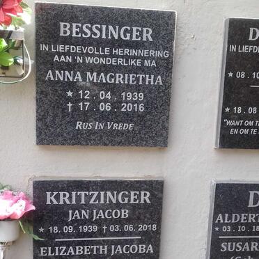 KRITZINGER Jan Jacob 1939-2018 &amp; Elizabeth Jacoba 1937-