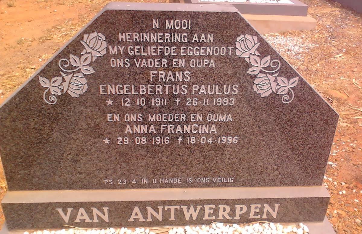 ANTWERPEN Frans Engelbertus Paulus, van 1911-1993 &amp; Anna Francina 1916-1996