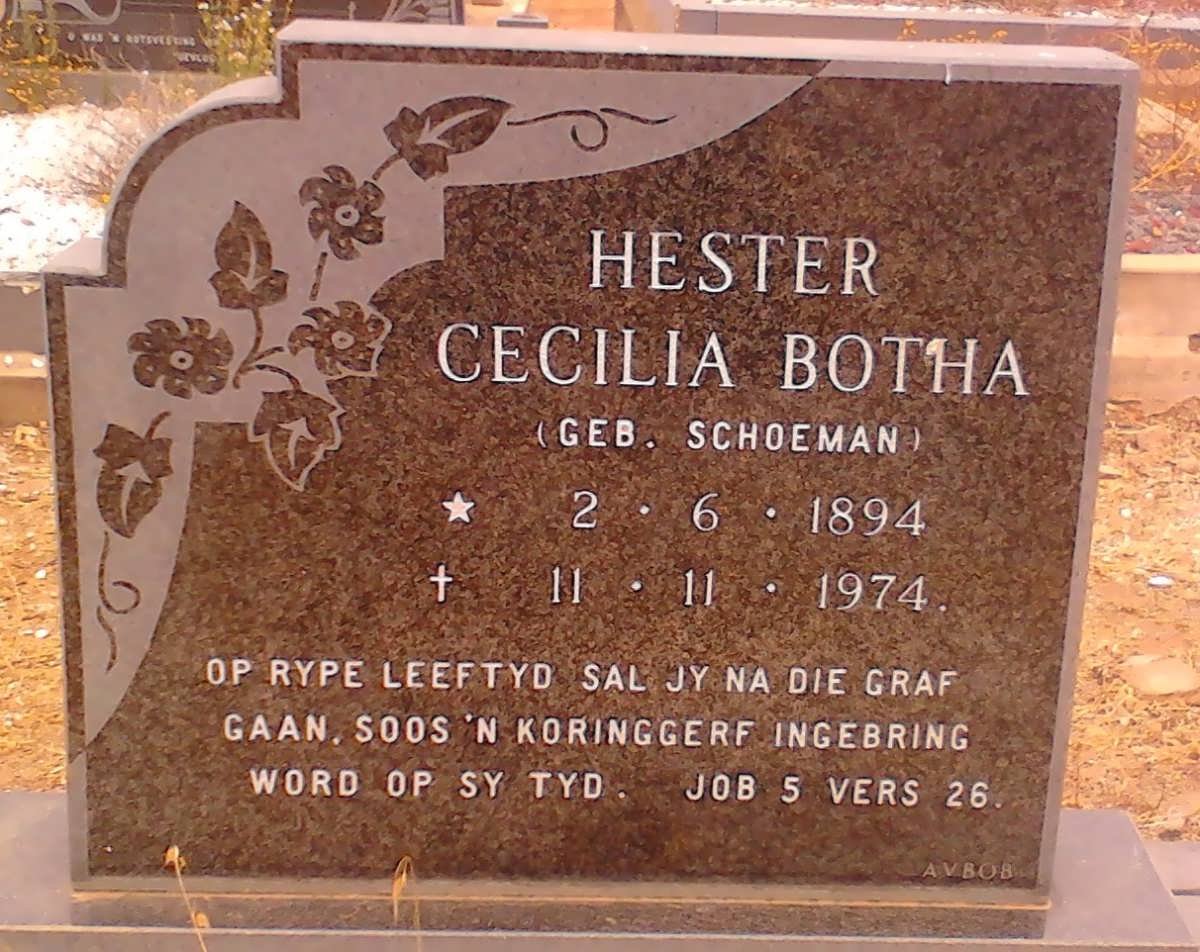 BOTHA Hester Cecilia nee SCHOEMAN 1894-1974