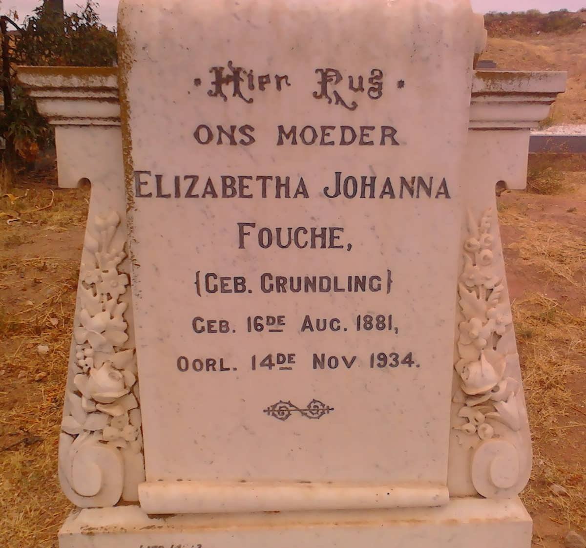 FOUCHE Elizabetha Johanna nee GRUNDLING 1881-1934