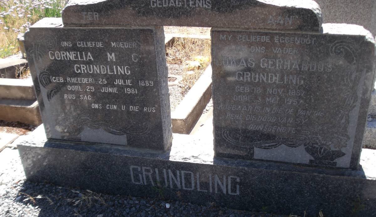 GRUNDLING Lukas Gerhardus 1887-1957 &amp; Cornelia M.C. RHEEDER 1889-1981