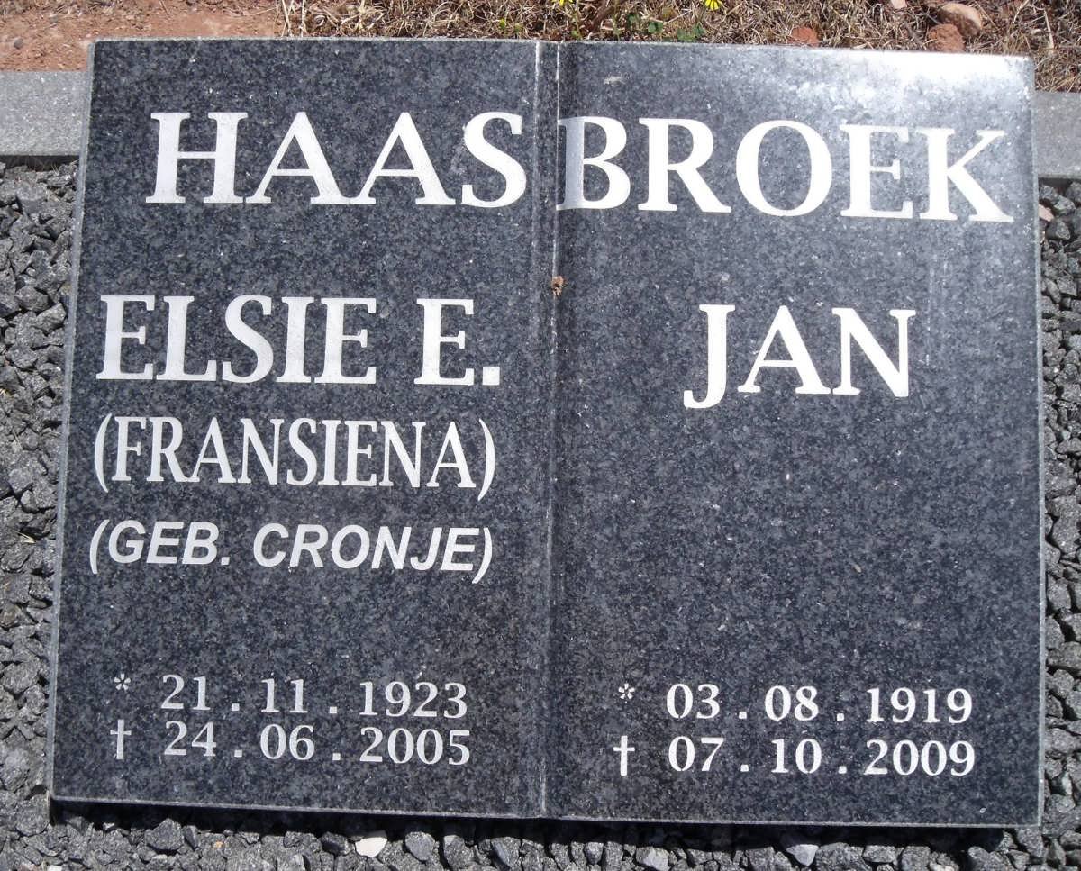 HAASBROEK Jan 1919-1909 &amp; Elsie E.  CRONJE 1923-2005