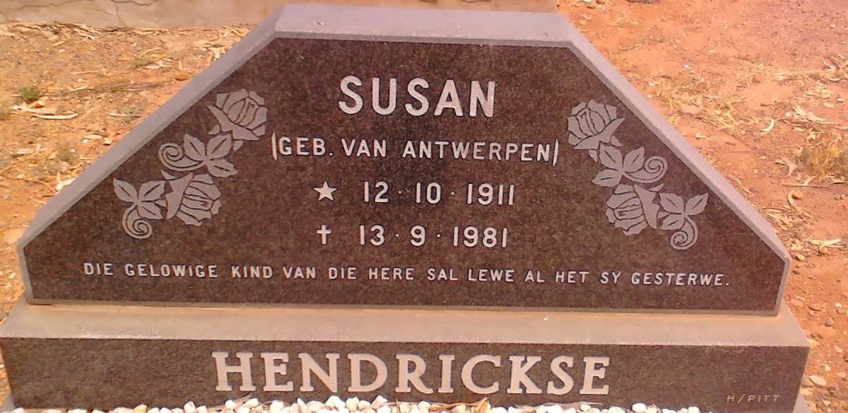 HENDRICKSE Susan nee VAN ANTWERPEN 1911-1981