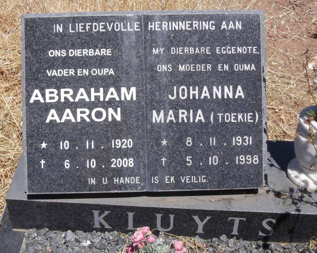 KLUYTS Abraham Aaron 1920-2008 &amp; Johanna Maria 1931-1998