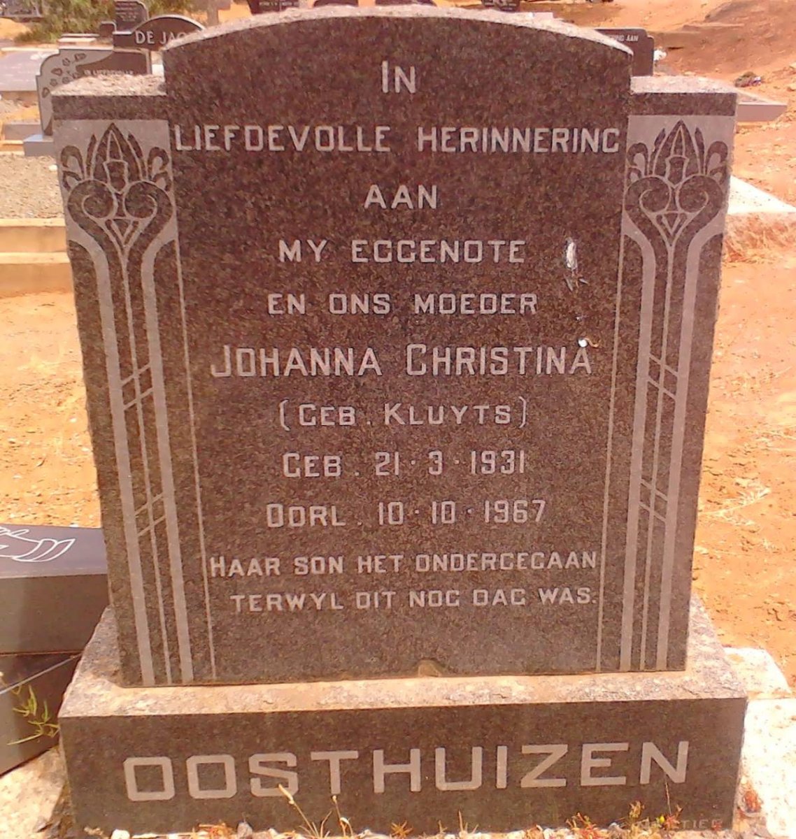 OOSTHUIZEN Johanna Christina nee KLUYTS 1931-1967