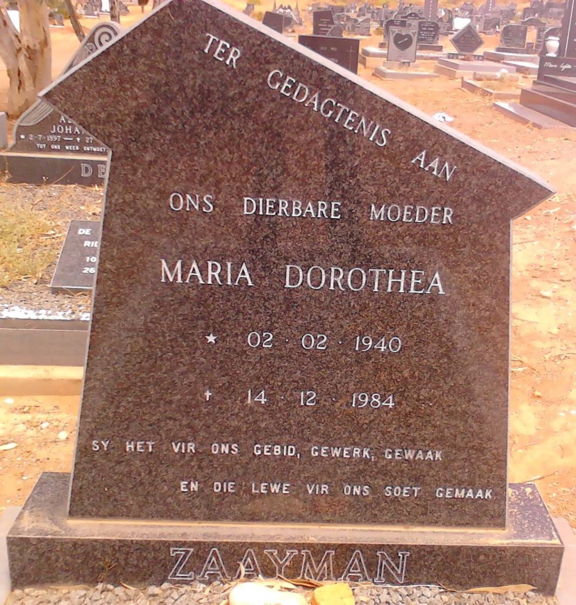 ZAAYMAN Maria Dorothea 1940-1984