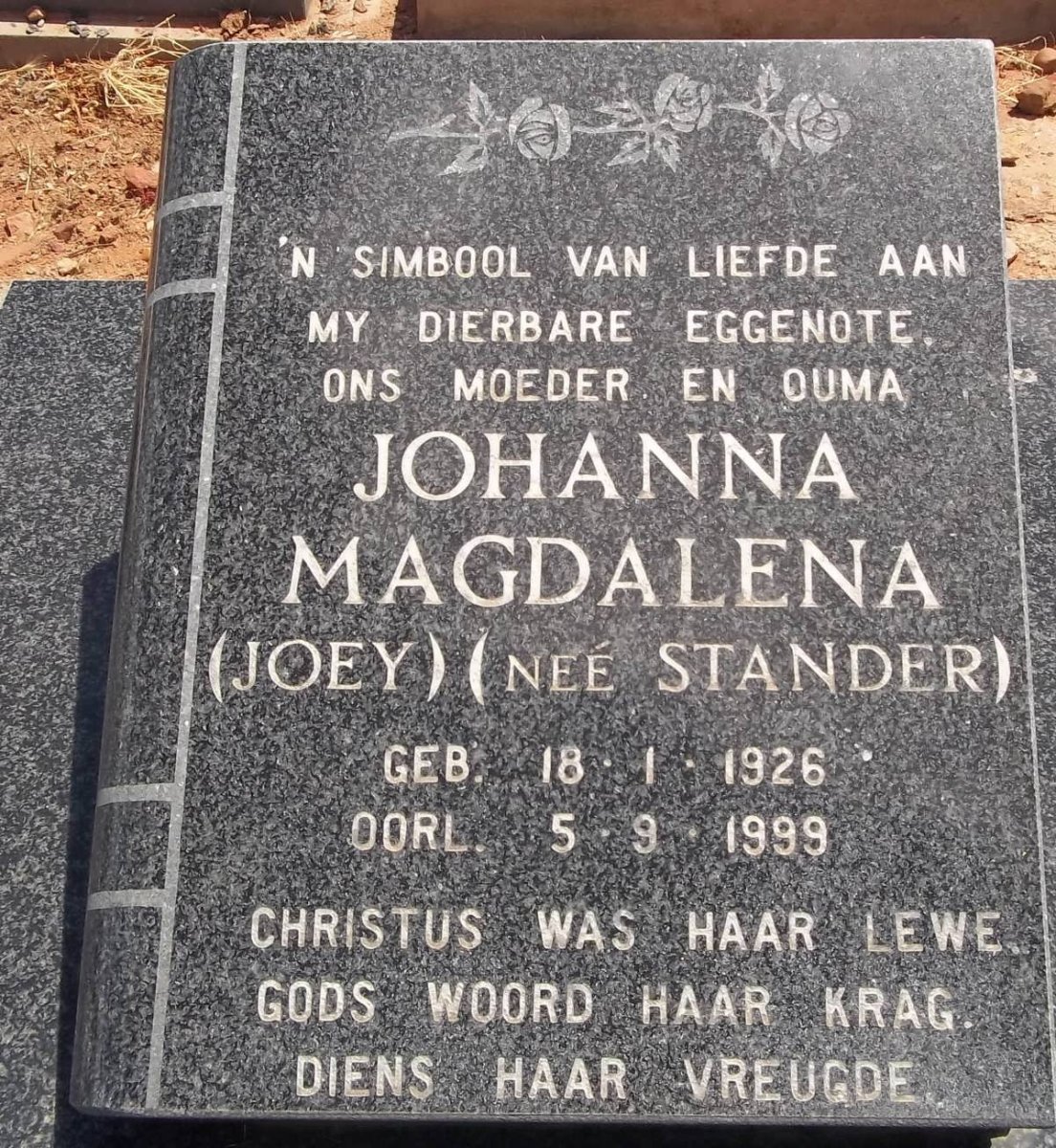 ? Johanna Magdalena nee STANDER 1926-1999