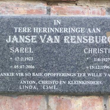 RENSBURG Sarel, Janse van 1923-2006 &amp; Christie 1927-1996