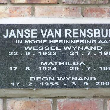 RENSBURG Wessel Wynand, Janse van 1923-1992 &amp; Mathilda 1924-1997 :: JANSE VAN RENSBURG Deon 1955-2006