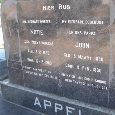 APPEL John 1890-1960 &amp; Kotie BREYTENBACH 1895-1969