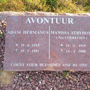 AVONTUUR Adam Hermanus 1915-1991 & Manissa Strydom COERECIUS 1919-2008