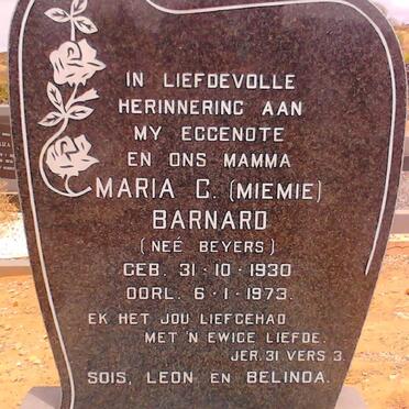 BARNARD Maria C. nee BEYERS 1930-1973