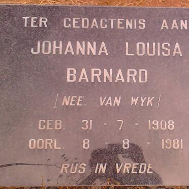 BARNARD Johanna Louisa nee VAN WYK 1908-1981