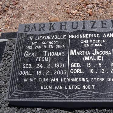 BARKHUIZEN Gert Thomas 1921-2003 &amp; Martha Jacoba H. 1924-2008