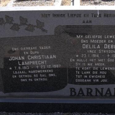BARNARD Johan Christiaan Lamprecht 1913-1987 &amp; Delila Debora STRYDOM 1914-1975