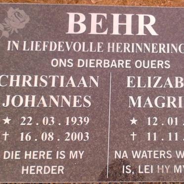 BEHR Christiaan Johannes 1939-2003 &amp; Elizabeth Margrieta 1950-2003