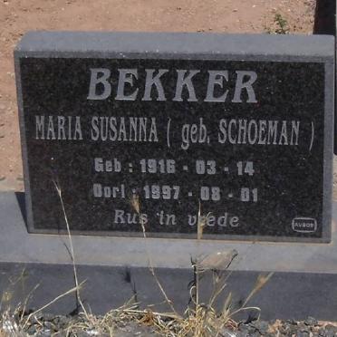 BEKKER Maria Susanna nee SCHOEMAN 1916-1997