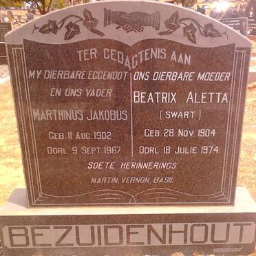 BEZUIDENHOUT Marthinus Jakobus 1902-1967 &amp; Beatrix Aletta SWART 1904-1974