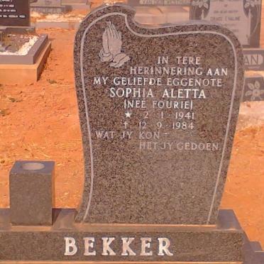 BEKKER Sophia Aletta nee FOURIE1941-1984
