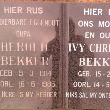 BEKKER Herold 1914-1985 &amp; Ivy Christina 1910-2008