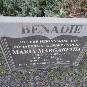 BENADIE Maria Margaretha nee VAN WYK 1913-2002