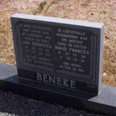 BENEKE Jan Diederick 1930-1993 &amp; Maud Frances JANSEN 1924-2001