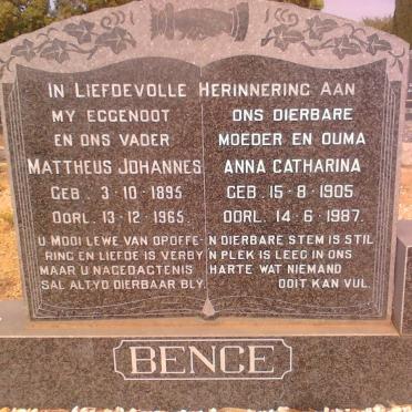BENCE Mattheus Johannes 1895-1965 &amp; Anna Catharina 1905-1987 :: VAN NIEKERK Anita 1932-1987