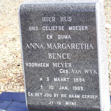 BENCE Anna Margaretha, formerly MEYER, nee VAN WYK 1894-1969