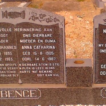 BENCE Mattheus Johannes 1895-1965 &amp; Anna Catharina 1905-1987 :: VAN NIEKERK Anita 1932-1987