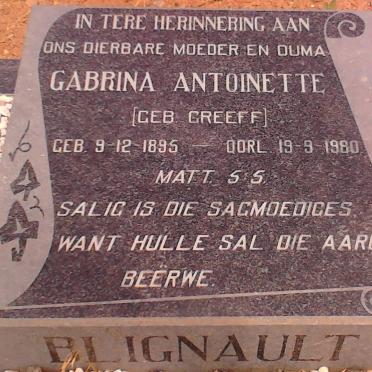 BLIGNAULT Gabrina Antoinette nee GREEFF 1895-1980