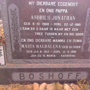 BOSHOFF Andries Jonathan 1906-1961 &amp; Maria Magdalena OLIVIER 1912-1981