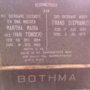 BOTHMA Frans Stephanus 1889-1970 &amp; Martha Maria VAN TONDER 1894-1960