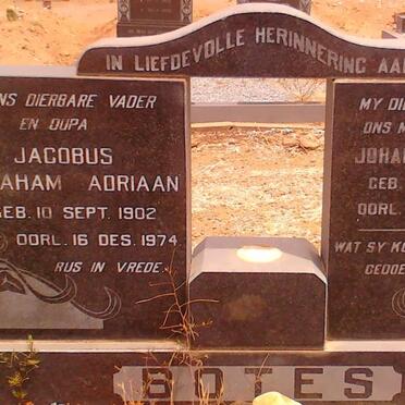 BOTES Jacobus Abraham Adriaan 1902-1974 &amp; Johanna Jacoba 1901-1970
