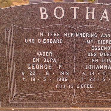 BOTHA George F. 1918-1996 &amp; Johanna J. 1921-1979