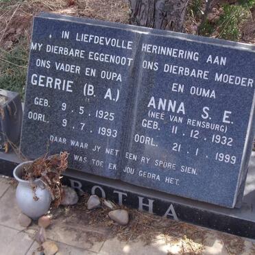 BOTHA Gerrie B.A. 1925-1993 &amp; Anna S.E. VAN RENSBURG 1932-1999