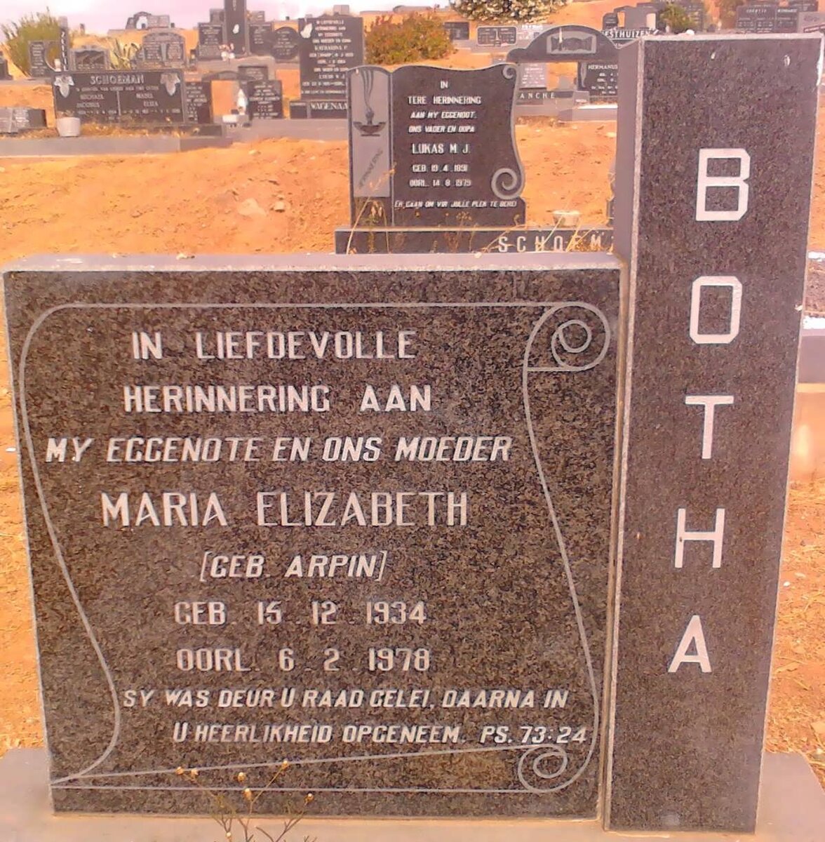 BOTHA Maria Elizabeth nee ARPIN 1934-1978