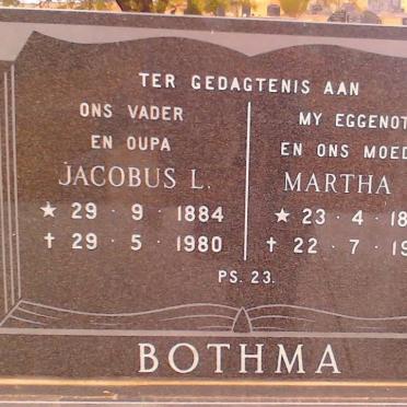 BOTHA Jacobus L. 1884-1980 &amp; Martha E. 1889-1977