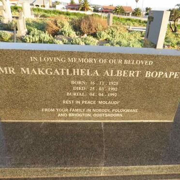 BOPAPE Makgatlhela Albert 1925-1992