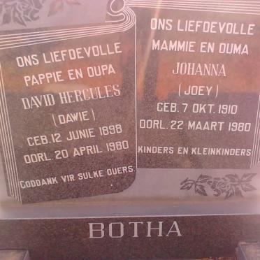 BOTHA David Hercules 1898-1980 &amp; Johanna 1910-1980
