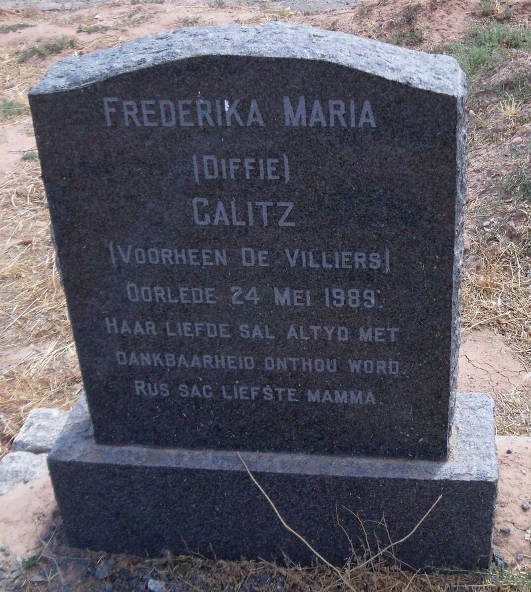 CALITZ Frederika Maria formerly DE VILLIERS -1989