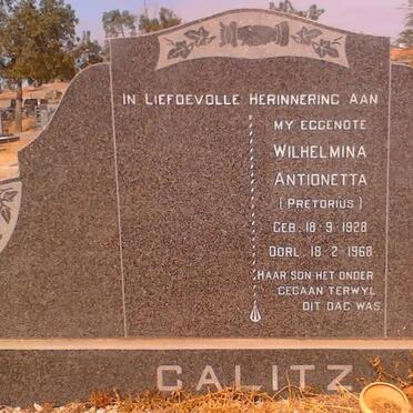 CALITZ Wihelmina Antionetta nee PRETORIUS 1928-1968