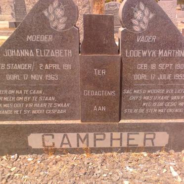 CAMPHER Lodewyk Marthinus 1903-1959 &amp; Johanna Elizabeth STANDER 1911-1963