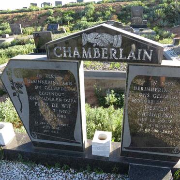 CHAMBERLAIN Fritz De Wit 1917-1983 & Hester Catharina LE ROUX 1935-2021