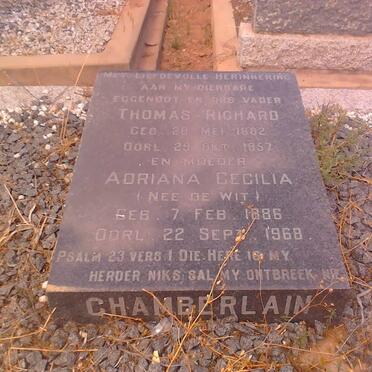 CHAMBERLAIN Thomas Richard 1882-1957 &amp; Adriana Cecilia DE WIT 1886-1968