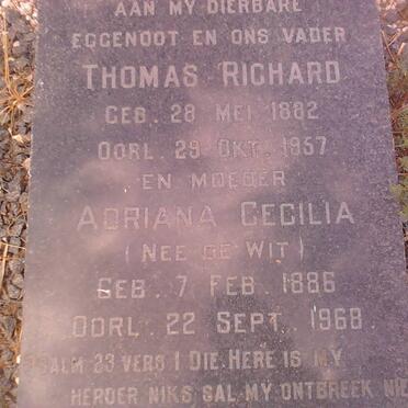 CHAMBERLAIN Thomas Richard 1882-1957 &amp; Adriana Cecilia DE WIT 1886-1968