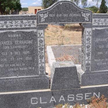 CLAASSEN Johannes Stephanus 1893-1958 &amp; Frances Bernadine LAMPRECHT 1896-1958