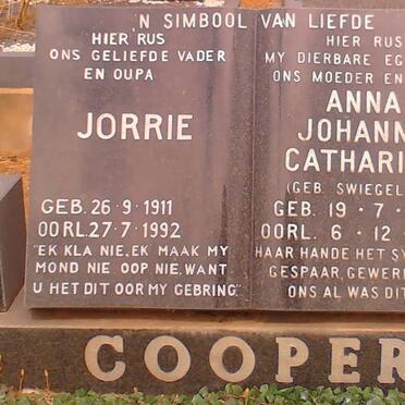 COOPER Jorrie 1911-1992 &amp; Anna Johanna Catherina SWIEGELAAR 1915-1978
